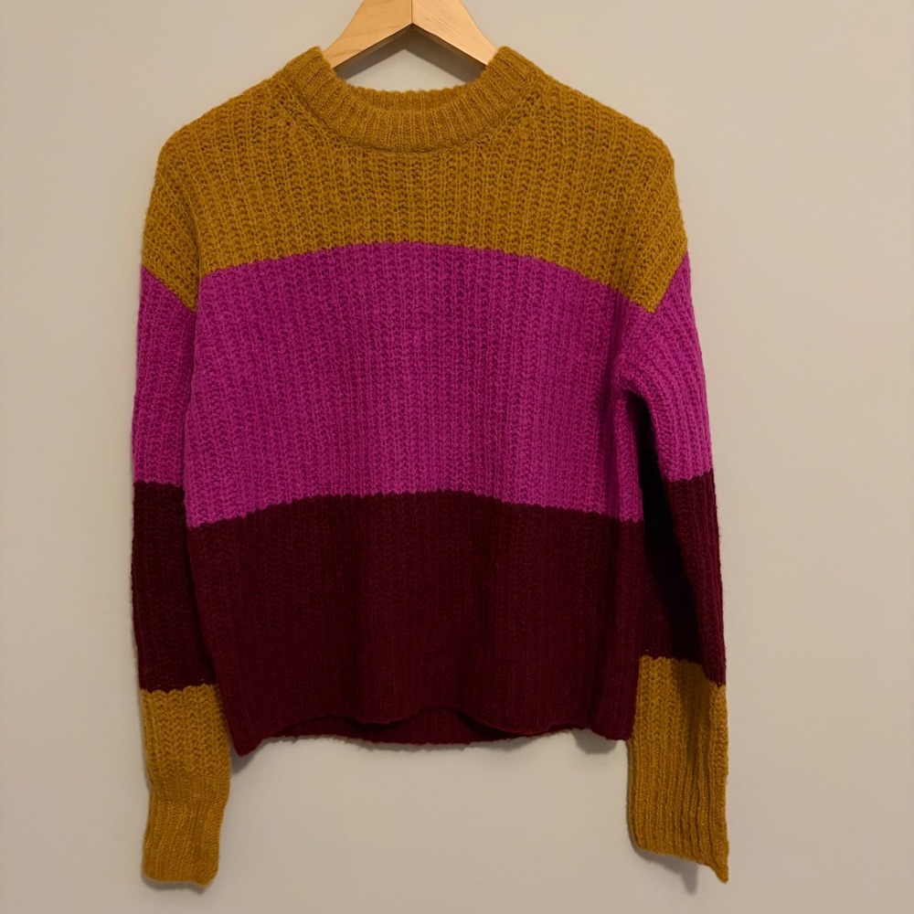 ALC Colorblock Alpaca Wool Ribbed Sweater XS Yellow Pink Burgundy 7SWPO00636